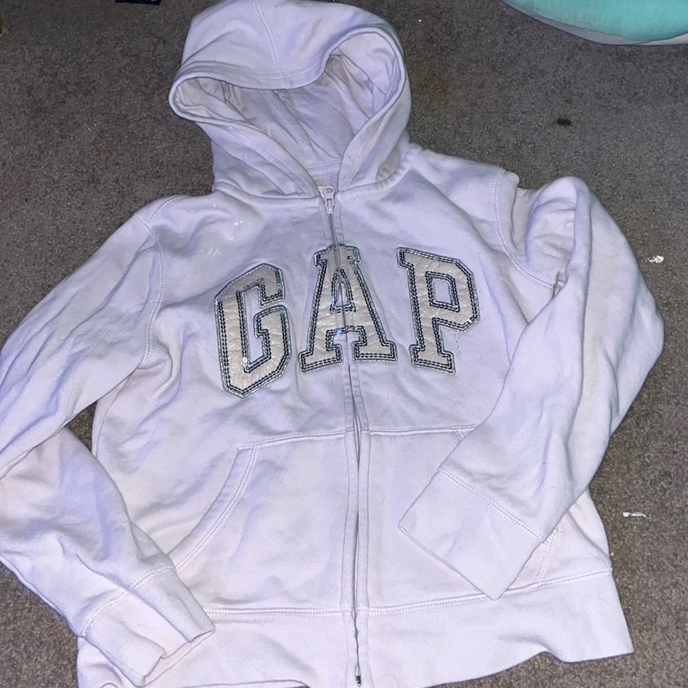 light purple Gap zip-up hoodie with sequence